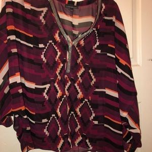 Lane Bryant maroon w/rhinestone neck lining top.